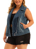 Denim Jackets for Women 2023 Plus Size Zip Up Washed Sleeveless Motorcycle Jacket Jean Vest
