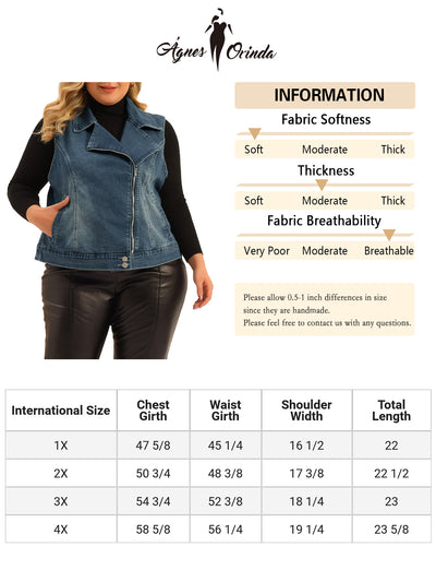 Denim Jackets for Women 2023 Plus Size Zip Up Washed Sleeveless Motorcycle Jacket Jean Vest