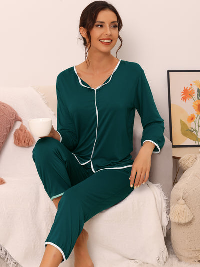 Womens Sleepwear Pajamas Long Sleeve Pullover Tops with Pants Lounge Sets
