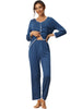 Womens Sleepwear Pajamas Long Sleeve Pullover Tops with Pants Lounge Sets