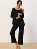 Womens 3 Pcs Sleepwear Soft Solid Color Long Sleeve Tops Cami and Pants Pajama Set