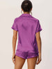 Women Satin Pajama Set Button Short Sleeve Shirt and Shorts Loungwear Sleepwear