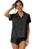 Women Satin Pajama Set Button Short Sleeve Shirt and Shorts Loungwear Sleepwear