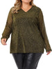 Sequin Relax Fit V Neck Sheer Sleeve Top