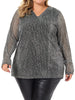 Sequin Relax Fit V Neck Sheer Sleeve Top