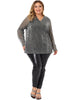 Sequin Relax Fit V Neck Sheer Sleeve Top