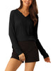 Casual V Neck Ribbed Pullover Long Sleeve Tops