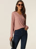 Casual V Neck Ribbed Pullover Long Sleeve Tops