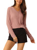Casual V Neck Ribbed Pullover Long Sleeve Tops