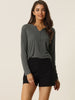 Casual V Neck Ribbed Pullover Long Sleeve Tops
