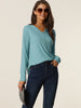 Casual V Neck Ribbed Pullover Long Sleeve Tops