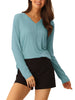 Casual V Neck Ribbed Pullover Long Sleeve Tops