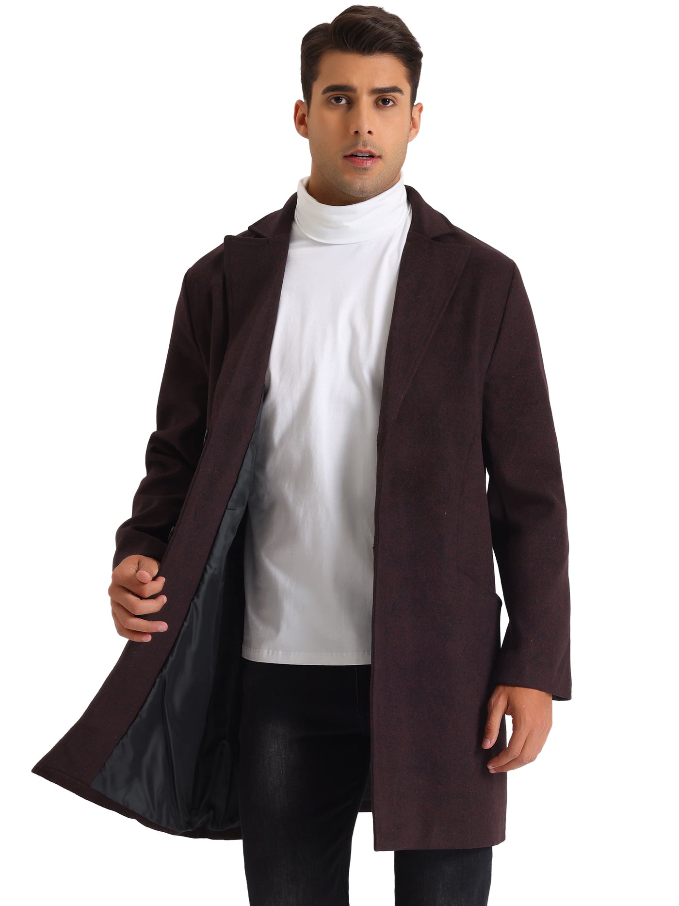 Bublédon Trench Coat for Men's Slim Fit Single Breasted Business Winter Overcoat