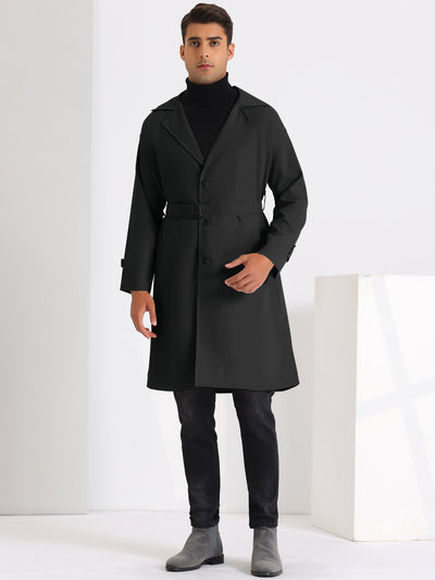 Single Breasted Trench Coat for Men's Formal Lapel Collar Classic Overcoat