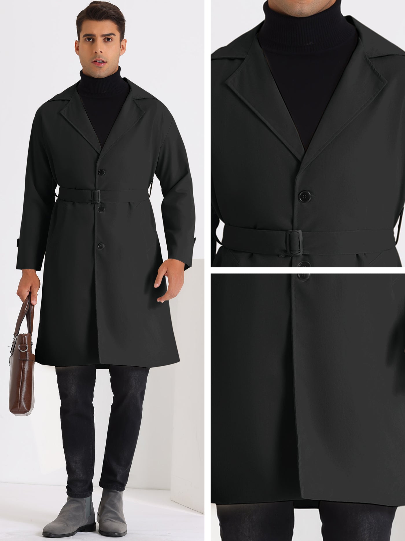 Bublédon Single Breasted Trench Coat for Men's Formal Lapel Collar Classic Overcoat