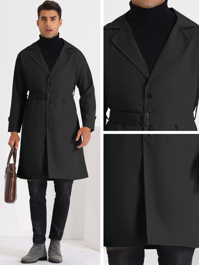 Single Breasted Trench Coat for Men's Formal Lapel Collar Classic Overcoat