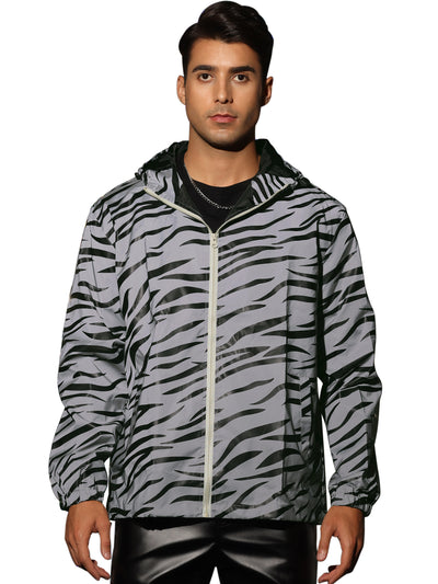 Men's Lightweight Animal Printed Hooded Windbreaker Jacket
