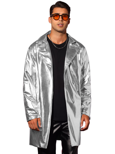 Men's Lapel Disco Party Shiny Long Coat with Belt