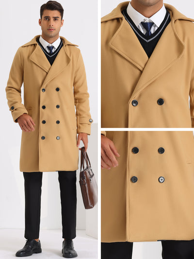 Pea Coat for Men's Winter Notched Lapel Double Breasted Long Coats