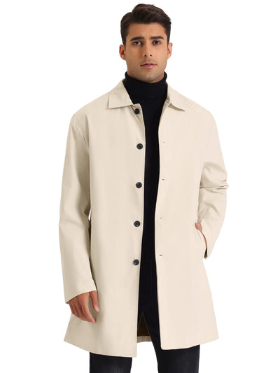 Trench Coat for Men's Solid Color Collared SIngle Breasted Long Jacket