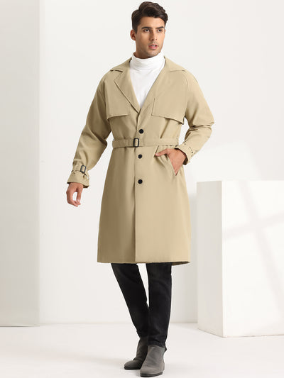 Trench Coat for Men's Casual Double Breasted Winter Belted Long Jacket Overcoat