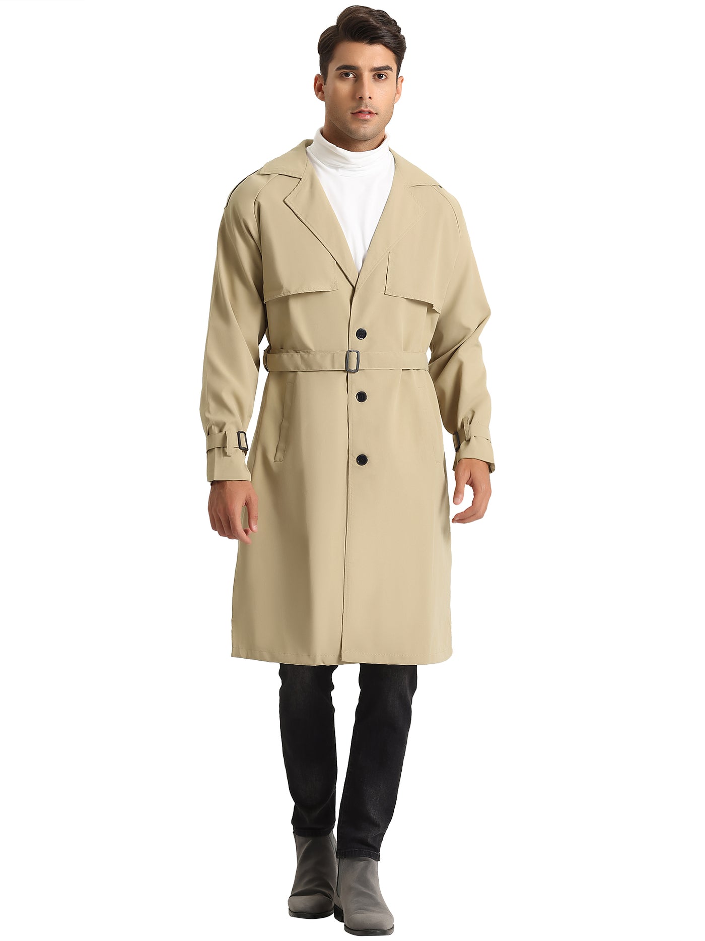 Bublédon Trench Coat for Men's Casual Double Breasted Winter Belted Long Jacket Overcoat