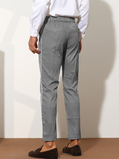 Printed Dress Pants for Men's Slim Fit Flat Front Pattern Formal Trousers