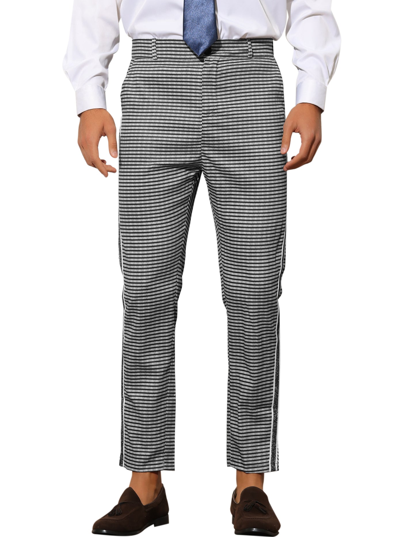 Bublédon Printed Dress Pants for Men's Slim Fit Flat Front Pattern Formal Trousers
