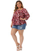 Woven X Line Floral Elastic Cuff Ruffle Trim Blouse