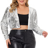 Plus Size Sequin Party Open Front Long Sleeve Shrug Bolero Crop Jacket