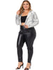 Plus Size Sequin Party Open Front Long Sleeve Shrug Bolero Crop Jacket