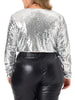 Plus Size Sequin Party Open Front Long Sleeve Shrug Bolero Crop Jacket