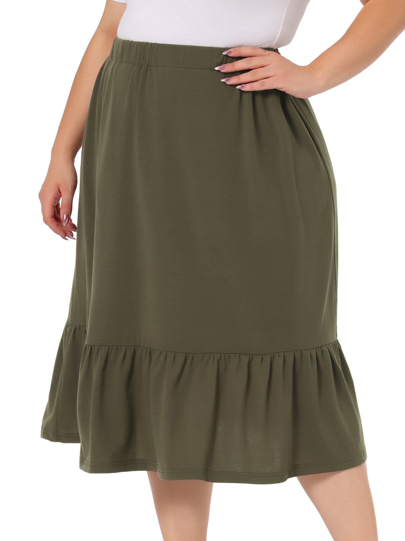 Bublédon Plus Size Half Ruffle Skirts for Women Elastic Waist Swing Casual Midi Vintage Underskirt