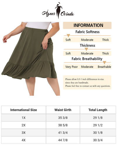 Plus Size Half Ruffle Skirts for Women Elastic Waist Swing Casual Midi Vintage Underskirt