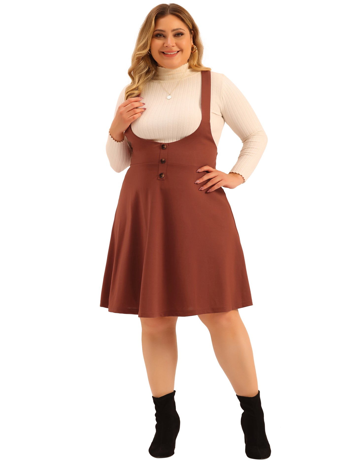 Bublédon Plus Size Suspender Skirt For Women Detachable Strap A-Line Basic High Waist Overall Dress