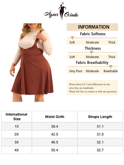 Plus Size Suspender Skirt For Women Detachable Strap A-Line Basic High Waist Overall Dress