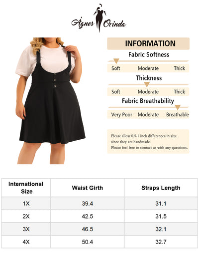 Plus Size Suspender Skirt For Women Detachable Strap A-Line Basic High Waist Overall Dress