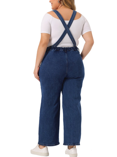 Plus Size Overalls Denim V Neck Strap Chambray Pants