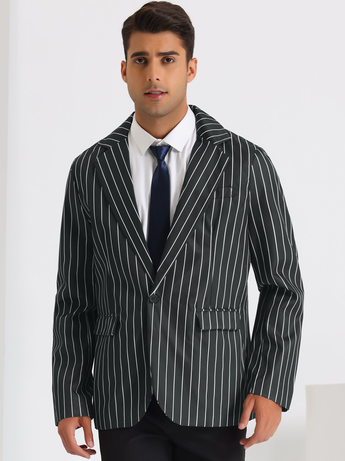 Bublédon Stripes Blazers for Men's Slim Fit Single Breasted Business Color Block Sports Coat