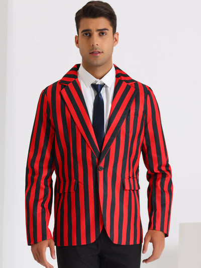 Stripes Blazers for Men's Slim Fit Single Breasted Business Color Block Sports Coat