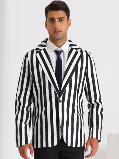 Stripes Blazers for Men's Slim Fit Single Breasted Business Color Block Sports Coat