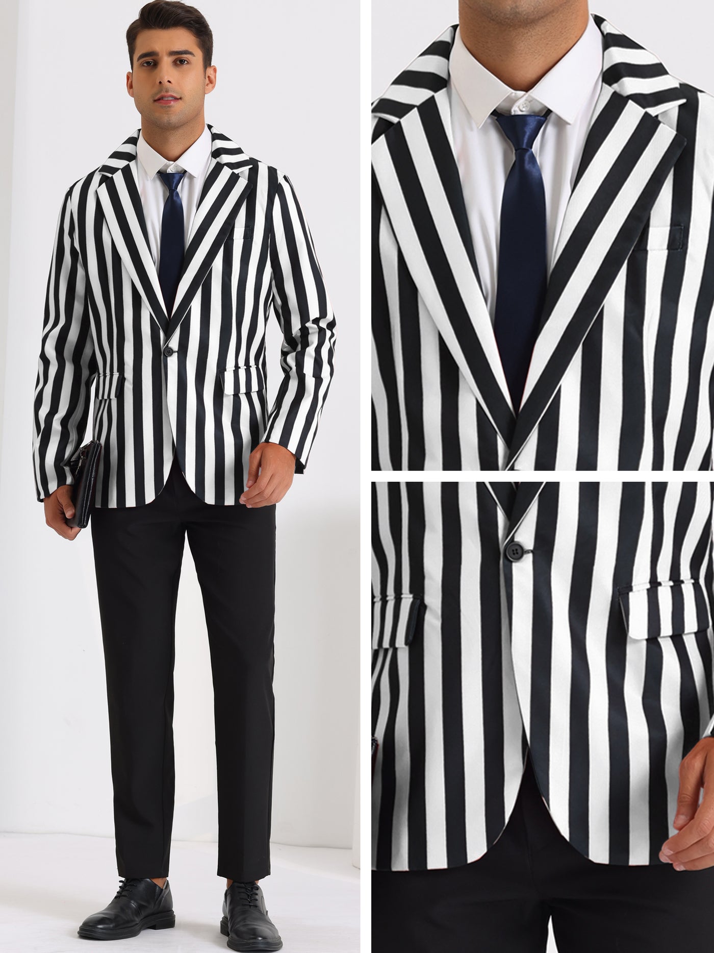 Bublédon Stripes Blazers for Men's Slim Fit Single Breasted Business Color Block Sports Coat