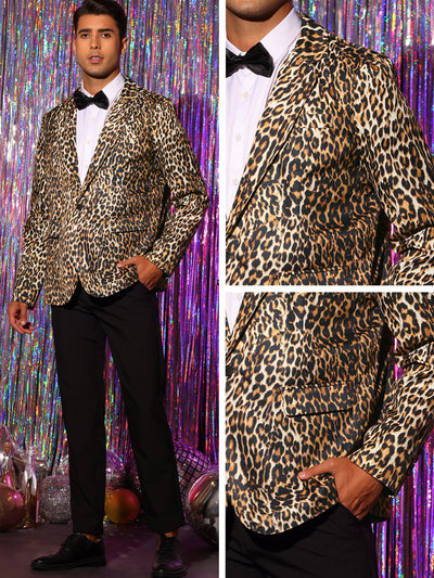 Animal Printed Blazer for Men's Vintage Slim Fit One Button Party Sports Coats