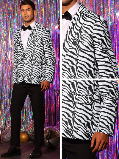 Animal Printed Blazer for Men's Vintage Slim Fit One Button Party Sports Coats