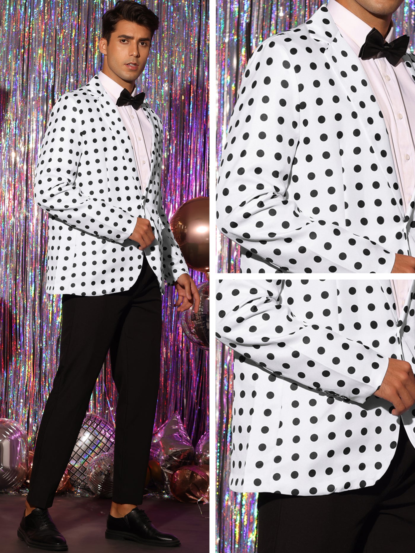 Bublédon Polka Dots Blazers for Men's Classic Slim Fit One Button Business Sport Coats