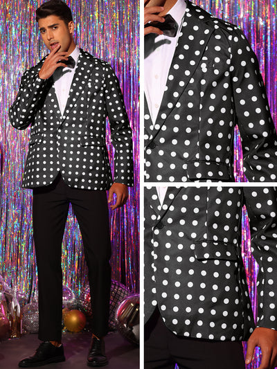 Polka Dots Blazers for Men's Classic Slim Fit One Button Business Sport Coats