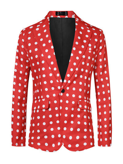 Polka Dots Blazers for Men's Classic Slim Fit One Button Business Sport Coats