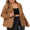 Plus Size for Women Jacket Faux Suede Bomber Moto Biker Zip-Up Coat Jackets 2023