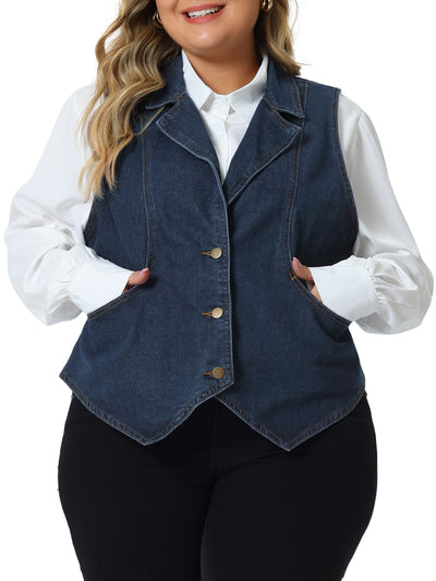 Plus Size Denim Vest for Women Sleeveless Lapel Casual Lightweight Buttons Jackets