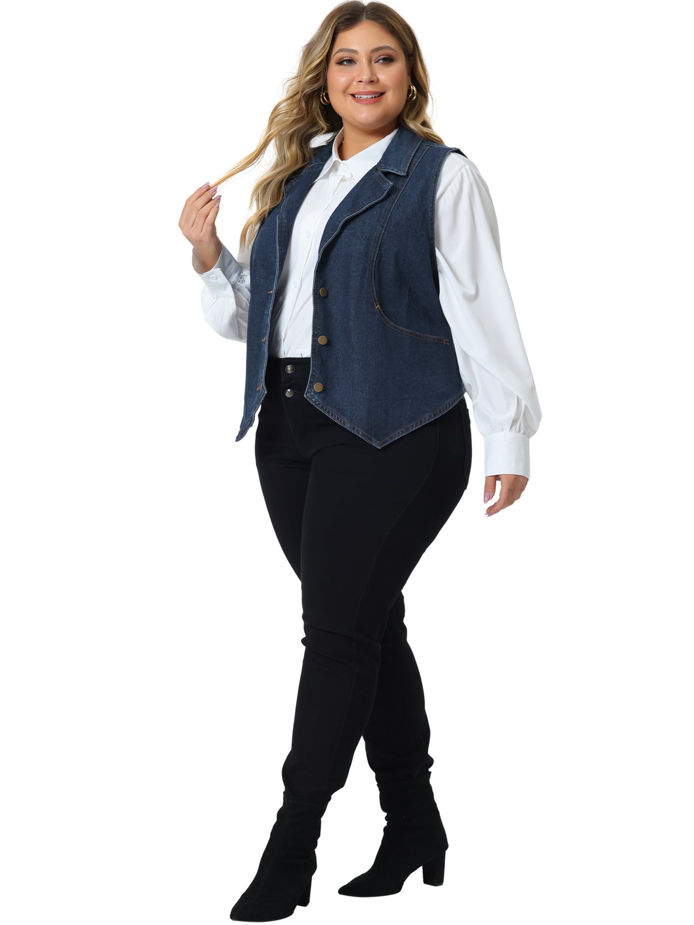 Bublédon Plus Size Denim Vest for Women Sleeveless Lapel Casual Lightweight Buttons Jackets